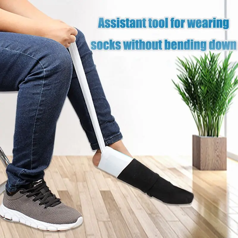 Sock Threader Sock Aid Tool, Slider de meia para idosos, extrator de ajudante com cabos ajustáveis sem flexão, fácil ligar e desligar