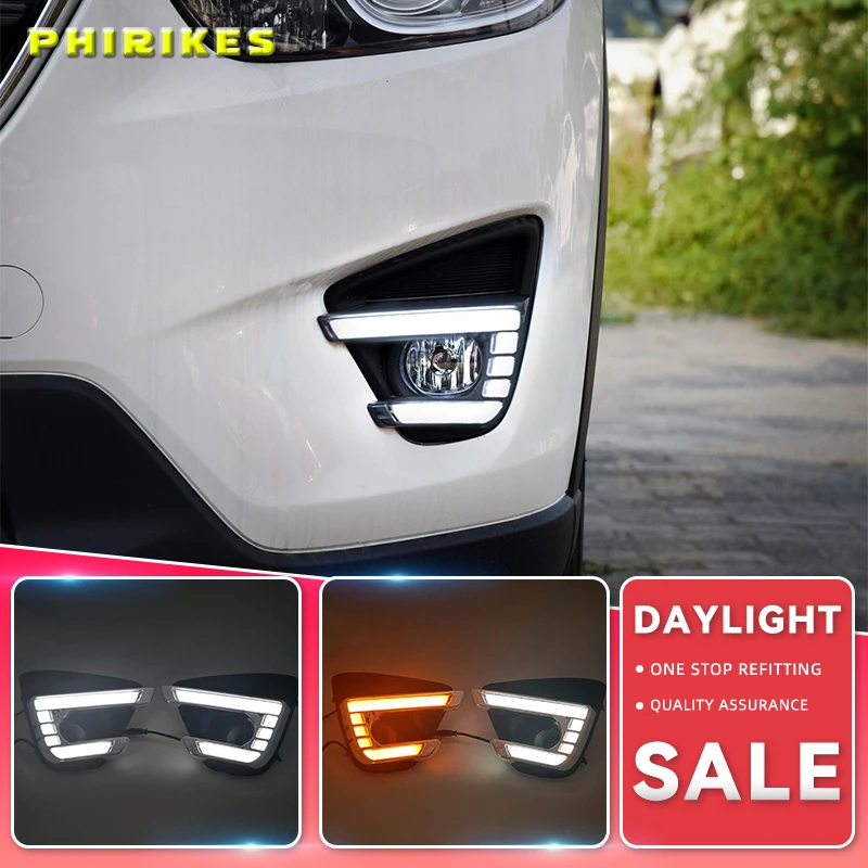 

1Pair DRL For Mazda cx-5 cx5 2012 2013 2014 2015 2016 led daytime running light turn signal yellow 12V fog lamp