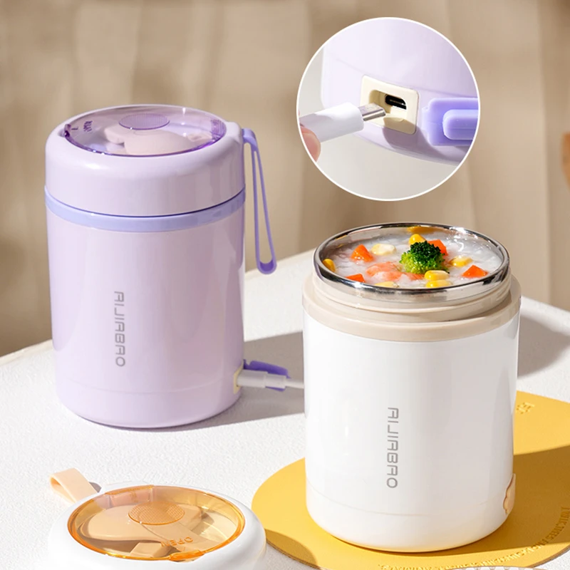 600ML USB Electric Heating Lunch Box Portable Picnic Milk Drink Food Heater Stainless Steel Food Warmer Container 5V 12V 24V