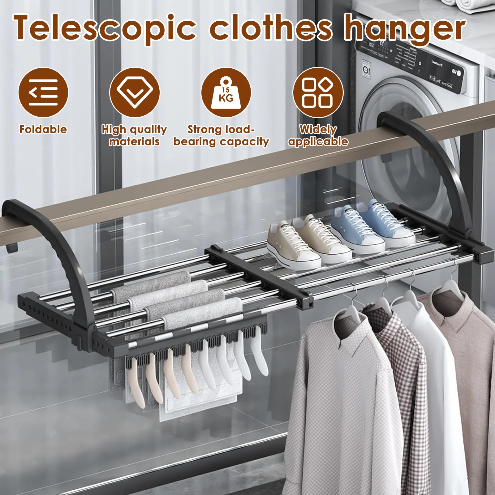 

Stainless Steel Balcony Hanger Shoe Rack Foldable 42-72CM Extendable Radiator Clothes Drying Shelf Guardrail Hanging Organizer