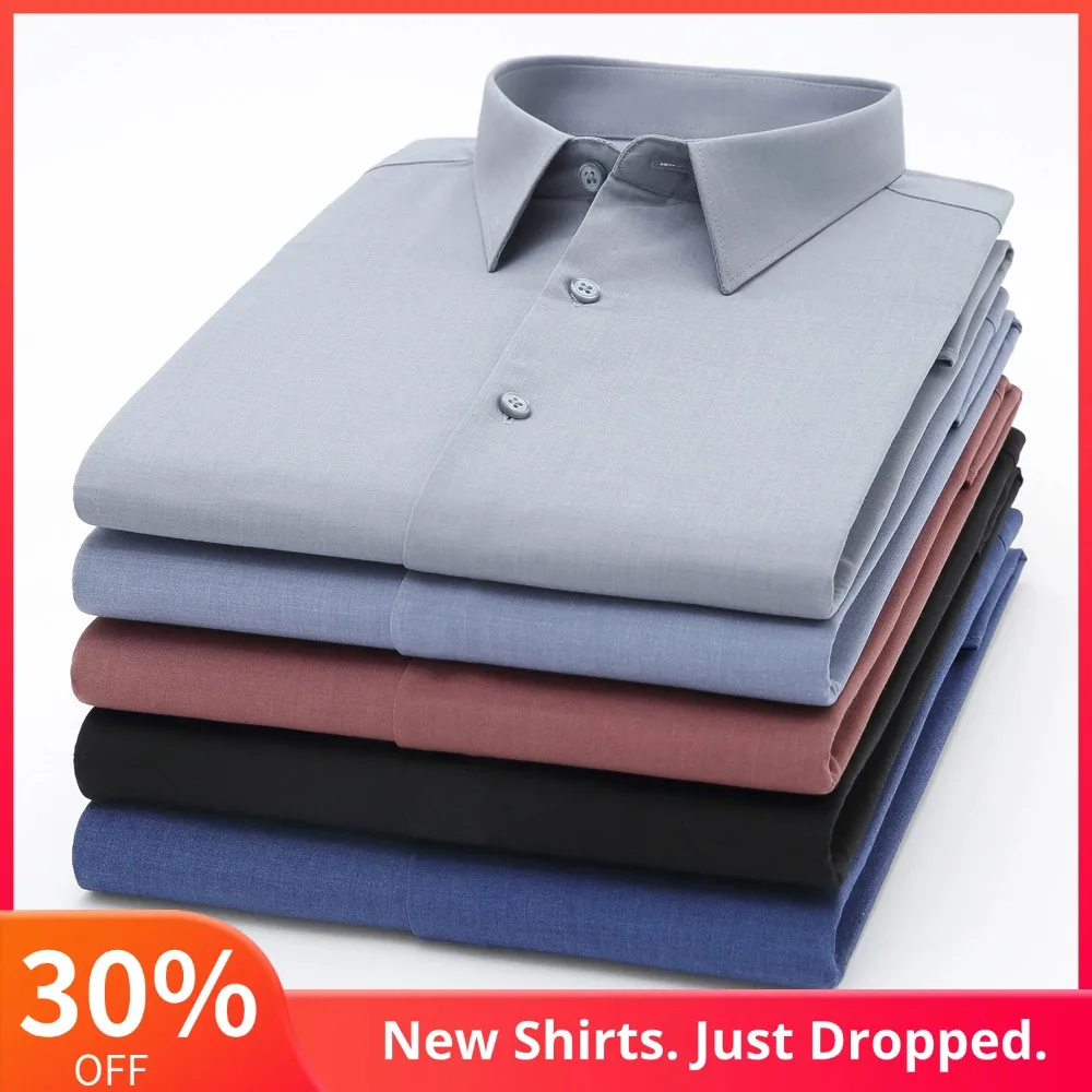 

Men's Old Money Style Casual Stretchy Dress Shirt without Pocket, Long Sleeve Solid Formal Business Work Office Button-up Shirts