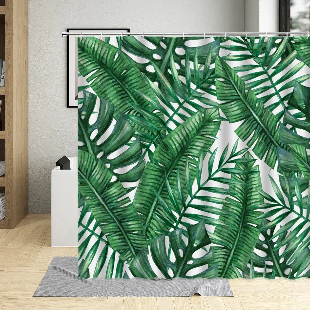 Tropical Green leaf Shower Curtain Parrot Plant Scenery Spring Bathroom Decor Summer Palm leaves Curtains Waterproof With Hook