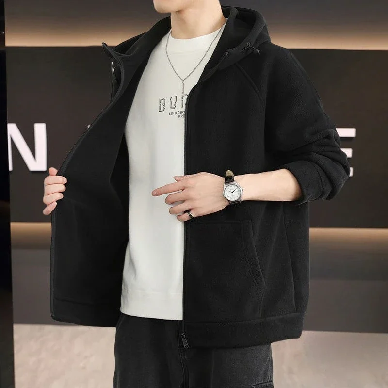 

​ Зимняя куртка с капюшоном для мальчиков-подростков и карманами, толстая флисовая подкладка, теплая уличная спортивная одежда, толстовка ​