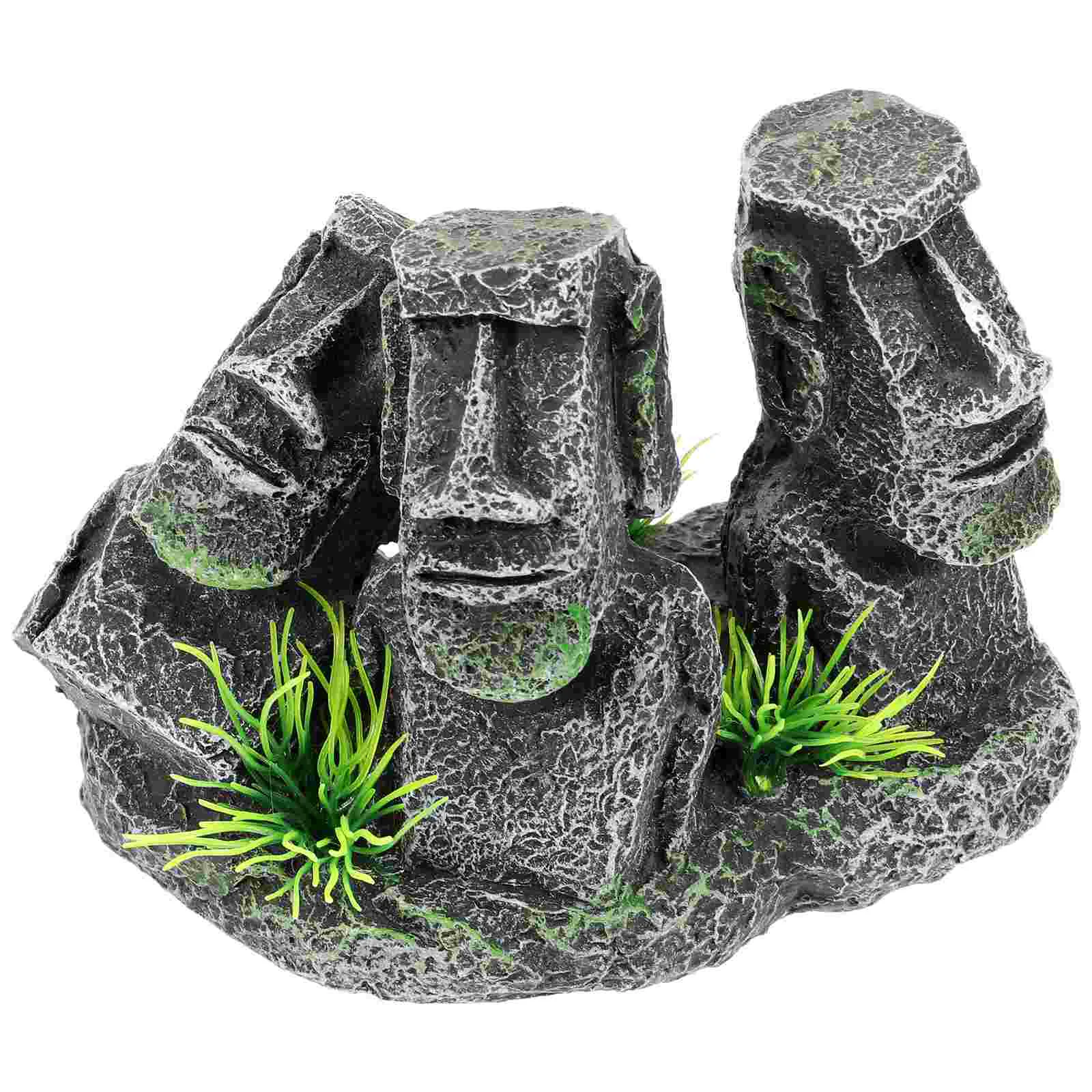 Acquario Rock Decor Statua in pietra Ornamenti Ciotola per pesci Decorazioni Moai Accessori per serbatoio