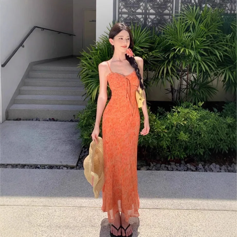 

Strap Floral Dress For Children's Summer 2025 New Vacation Beach Dress