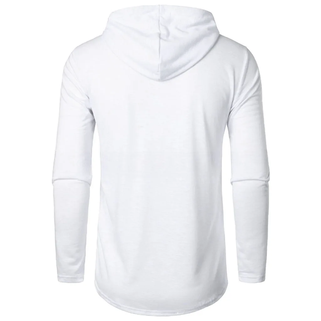 Herren-Langarm-T-Shirt mit Kapuze, Kordelzug, Baumwolle, lässig, gemütlich, einfarbig, schmale Passform, für Herren, Sport, Fitness, atmungsaktiv – Detail 25