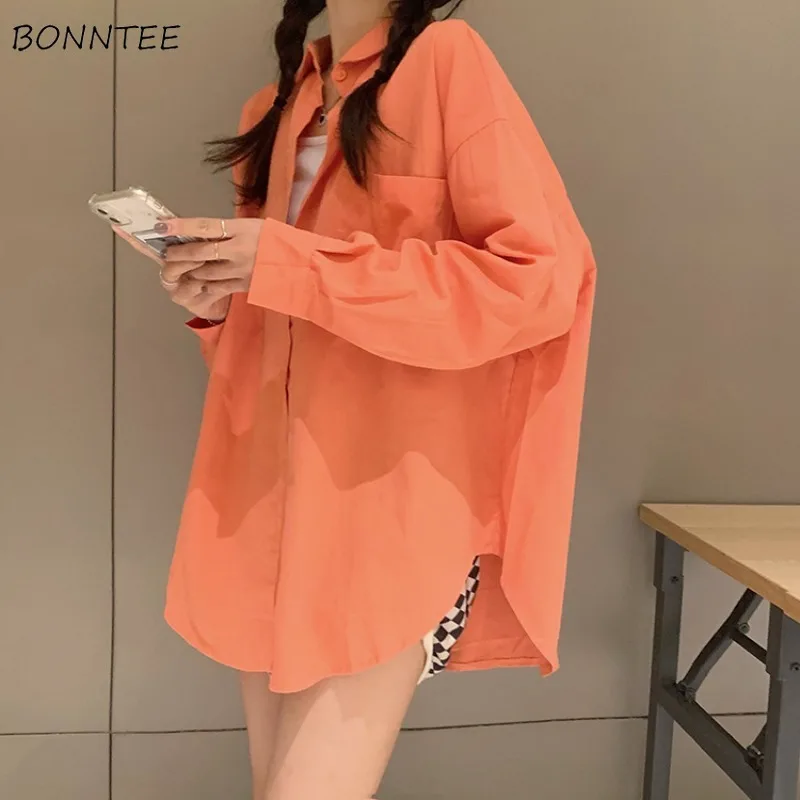 

Shirts Women Solid Loose Fit Lazy Style All-match Trendy Ins Students Korean Fashion Streetwear Casual Daily Spring Cozy Sweet