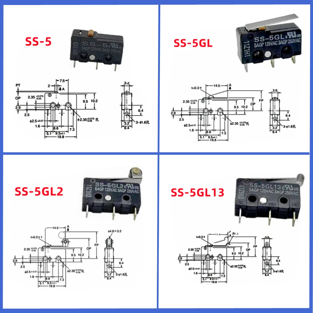 Imagem -06 - Interruptor de Limite de Viagem Micro Pequeno Microinterruptor ss Original Pinos Ss5 Ss-5gl Ss-5gl2 Ss-5gl13 510 Pcs por Lote