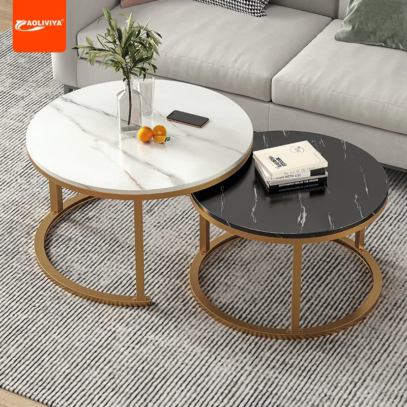 

Aoliviya Coffee Table Living Room Creative Home Italian round Suit Small Apartment Marble Ins Light Luxury Iron Tea Table Edge