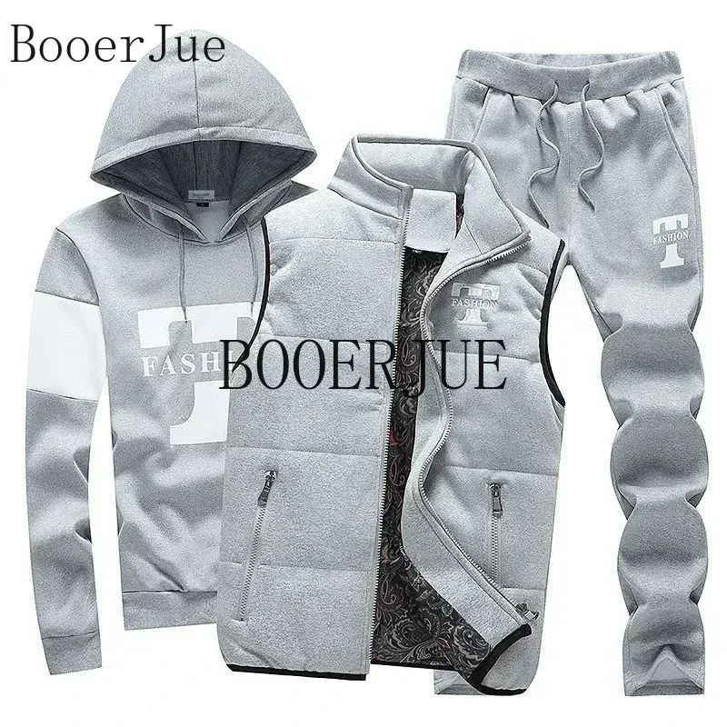 Mens Set Vest 3 Pieces Set Hoodies+Vest+Pants Casual Track Suit Clothing Coats Winter Thick Warm Tracksuit for Couple Printed - view 6