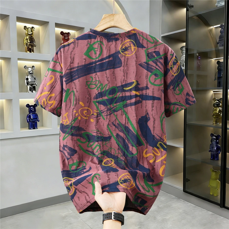 13XL 10XL Plus Size T-shirt Men Summer Short Sleeve Tops Tees Fashion Casual Graffiti Hole Design T-shirts Male Big Size 11XL