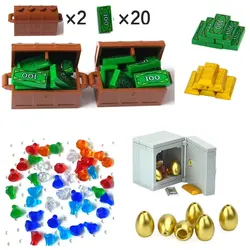 Moc-caja del Tesoro para niños, moneda de dólar, diamante, oro, plata, Compatible con 28556, 30153, 30385, 3069, bloques de construcción de ciudad