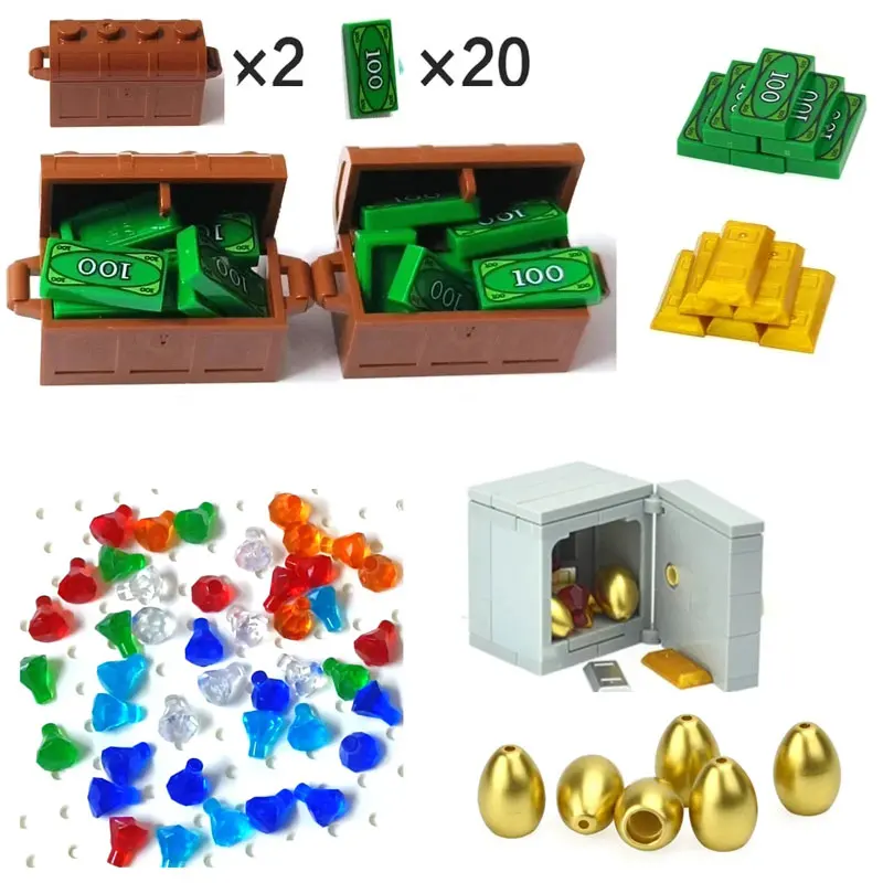 Moc Treasure Box Cash Dollar Coin Diamond Ore Gold Silver Cash Money Compatible 28556 30153 30385 3069 City Building Blocks Kids