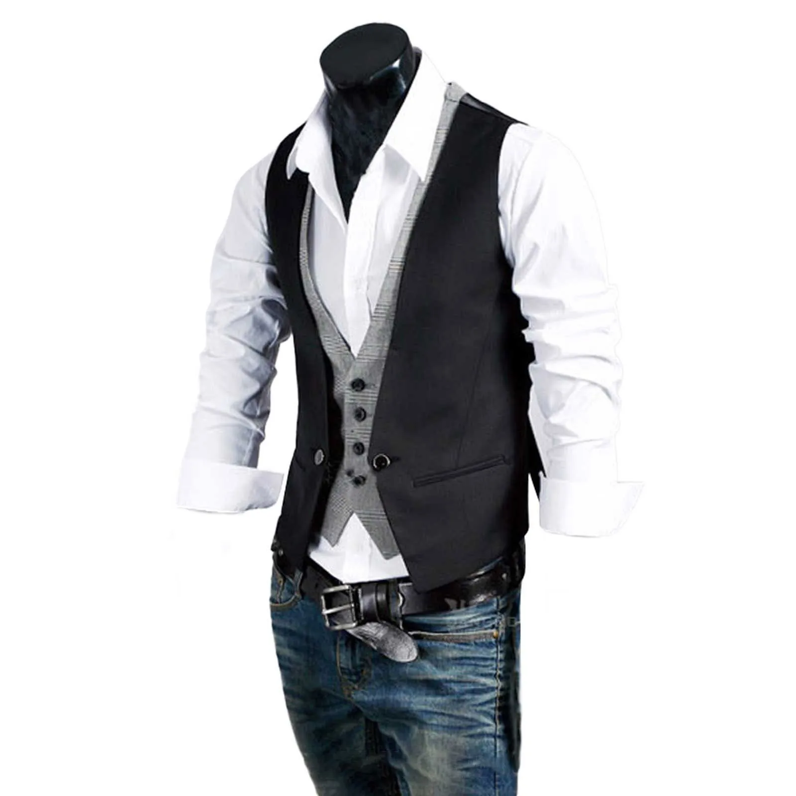 Men\'s Business Leisure Wedding Holiday Two Piece Vest V Neck Sleeveless Slim Jacket Two Piece Mens Big And Tall Light Jackets