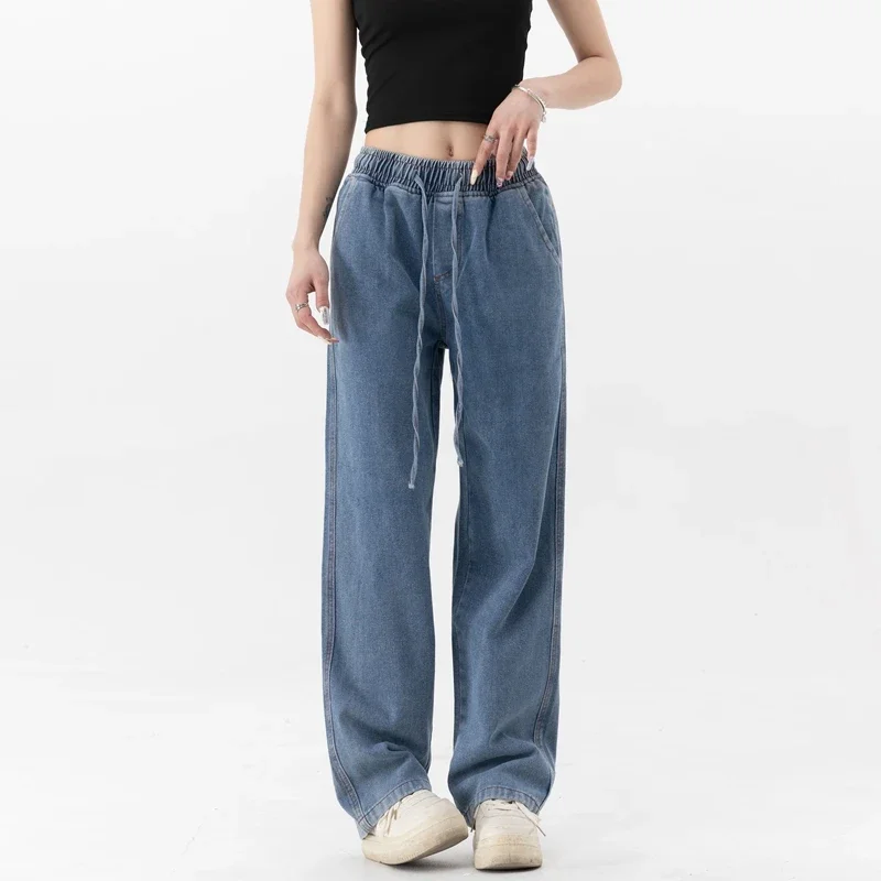 Vintage Baggy Jeans Women Y2k Elastic Waist Oversized Denim Pants American Retro Trousers Wide Leg Streetwear Straight Pants