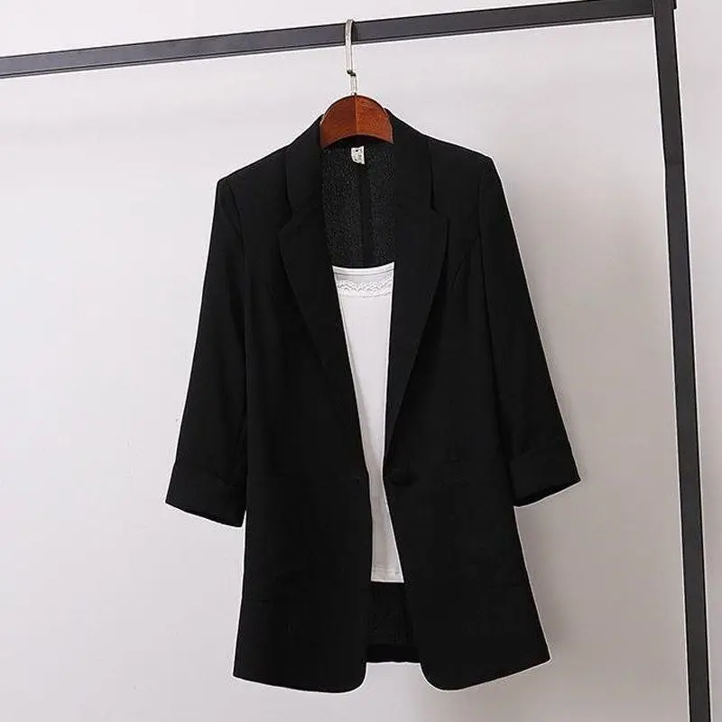 Korean Casual Coat Summer New 3/4 Sleeve Solid Color Loose All-match Youth Vintage Shirt Tops Elegant Fashion Women Clothing