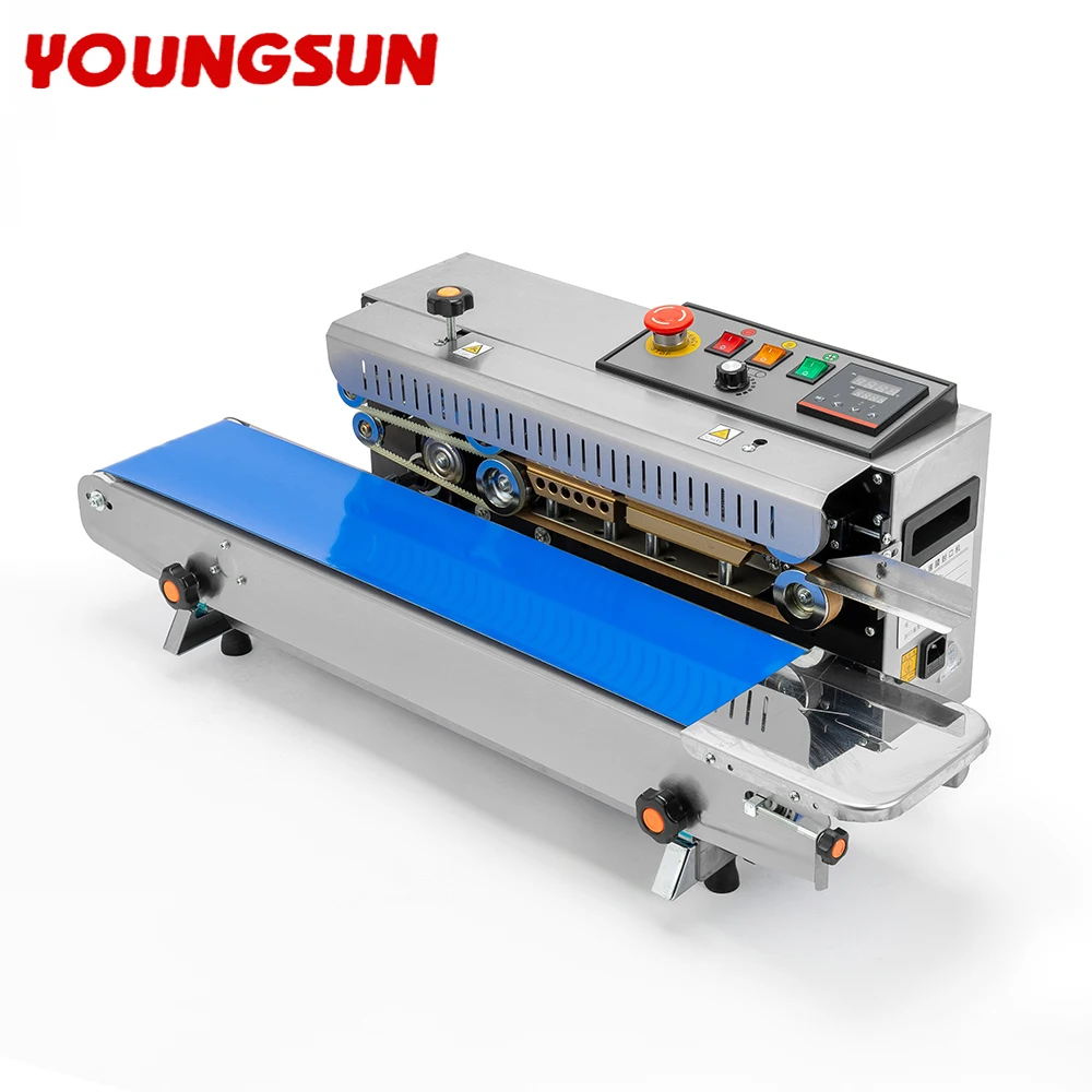 FR900 High Quality Pouch Food Continuous Plastic Film Bag Zipper Automatic Band Sealer Vertical Sealing Machine