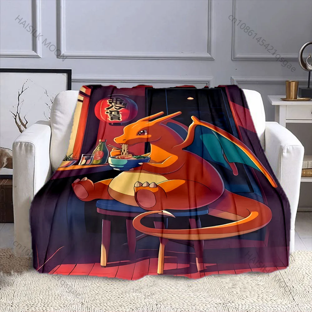 Manta con estampado de monstruos de bolsillo Charizard, manta suave y esponjosa para niños y adultos, colcha para sofá cama, manta para viajes al aire libre y Camping, 4 estaciones