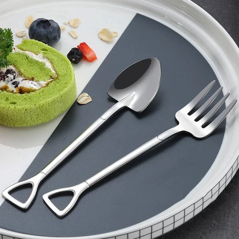 3Pcs Thick Shovel Spoons Stainless Steel TeaSpoons Creative Coffee Spoon For Ice Cream Dessert Scoop Tableware Set Fruit Fork