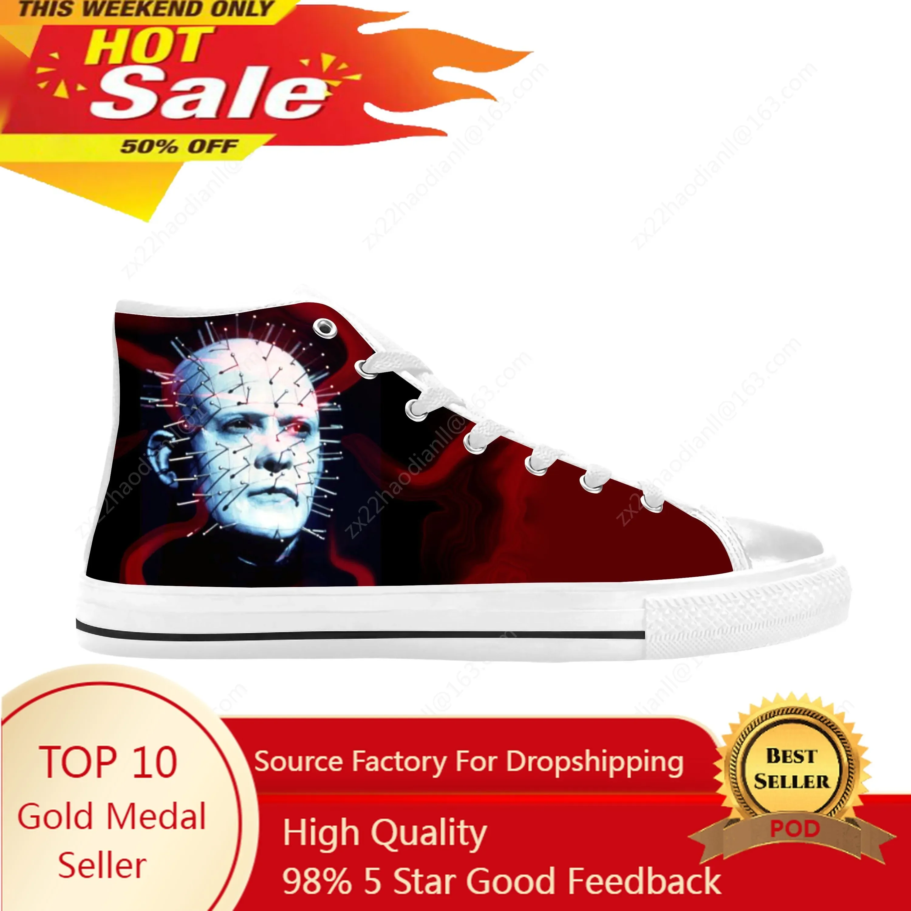 Pinhead Hellraiser Horror Halloween Scary Gothic Casual Cloth Shoes High Top Comfortable Breathable 3D Print Men Women Sneakers
