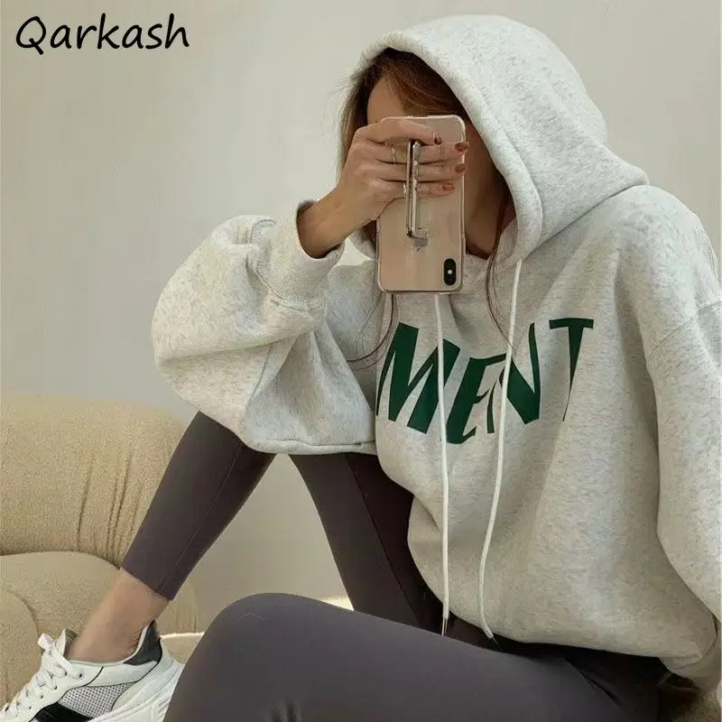 

Letter Hoodies Women Thicken Plus-velvet American Style Vintage Streetwear Harajuku Y2k Cool All-match Leisure Design Vibe Chic