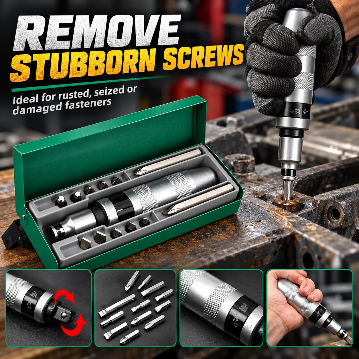 Reversible Manual Impact Driver Set 7 13 pcs Durable Cr V Steel Hand Tool for Rusted Frozen Bolt Removal Automotive Mechanical