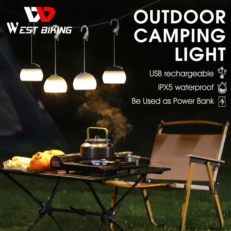 WEST BIKING Portable Mini Camping Lights Rechargeable LED Outdoor Tourism Tent Hang Lamp Garden Mood Lantern Night Light Gadgets