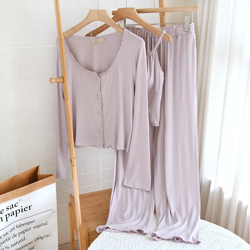 

Modal Night Wears For Women Pajamas 3PCS/Set Sleep Spring Summer Women's Suit Nighties Comfortable Pyjama Nightwear