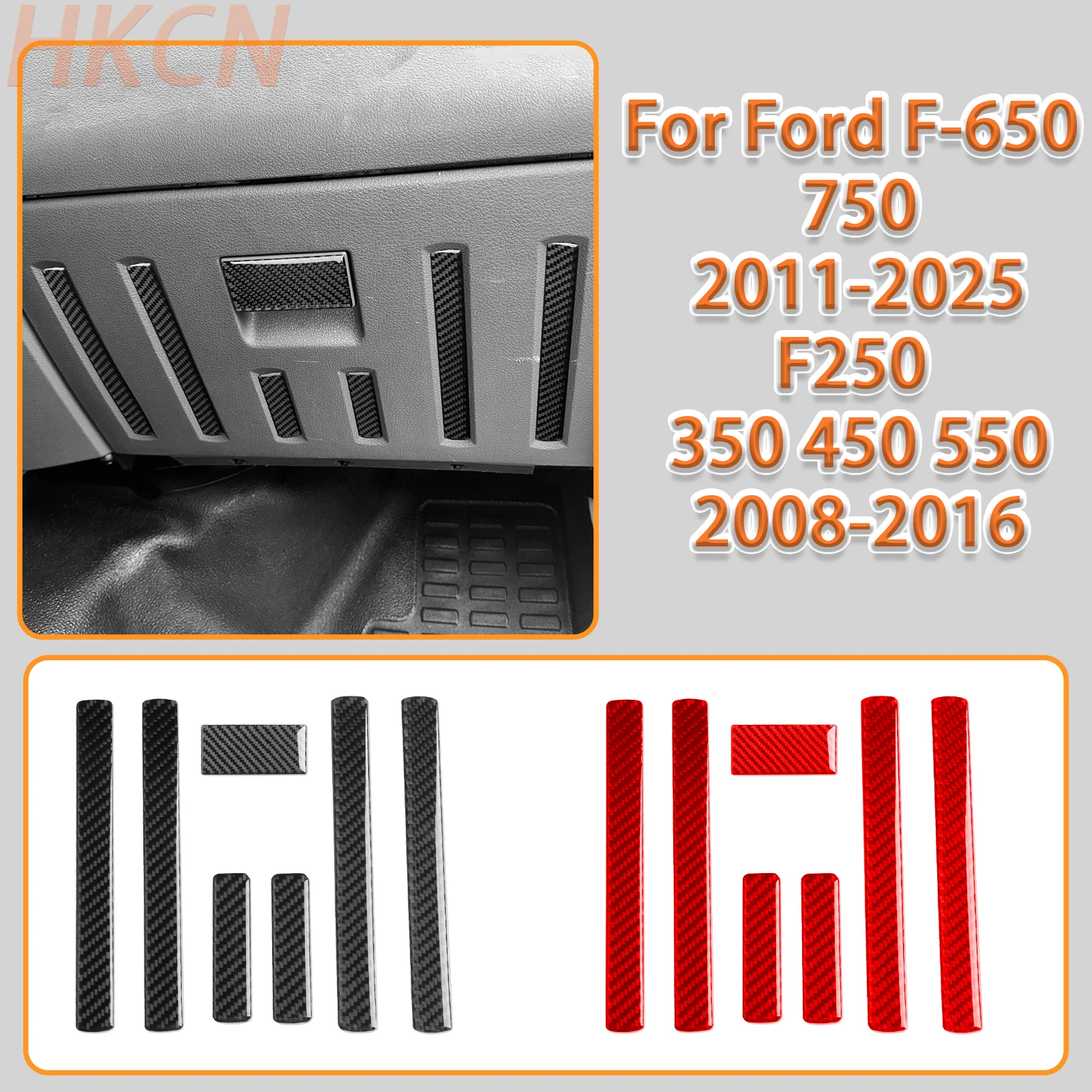 For Ford F-650 750 F250 350 450 550 Car Below Passenger Side Center Console Panel Set Carbon Fiber Interior Accessory Stickers