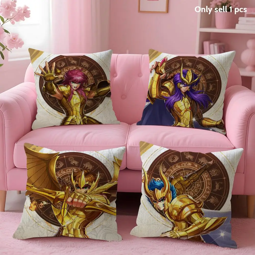 Animation 12 Gold Saint S-Seiya Cushion Cover Summer Coolness Linen Fabric Double-Sided Printing Sofa Home Decor Gift
