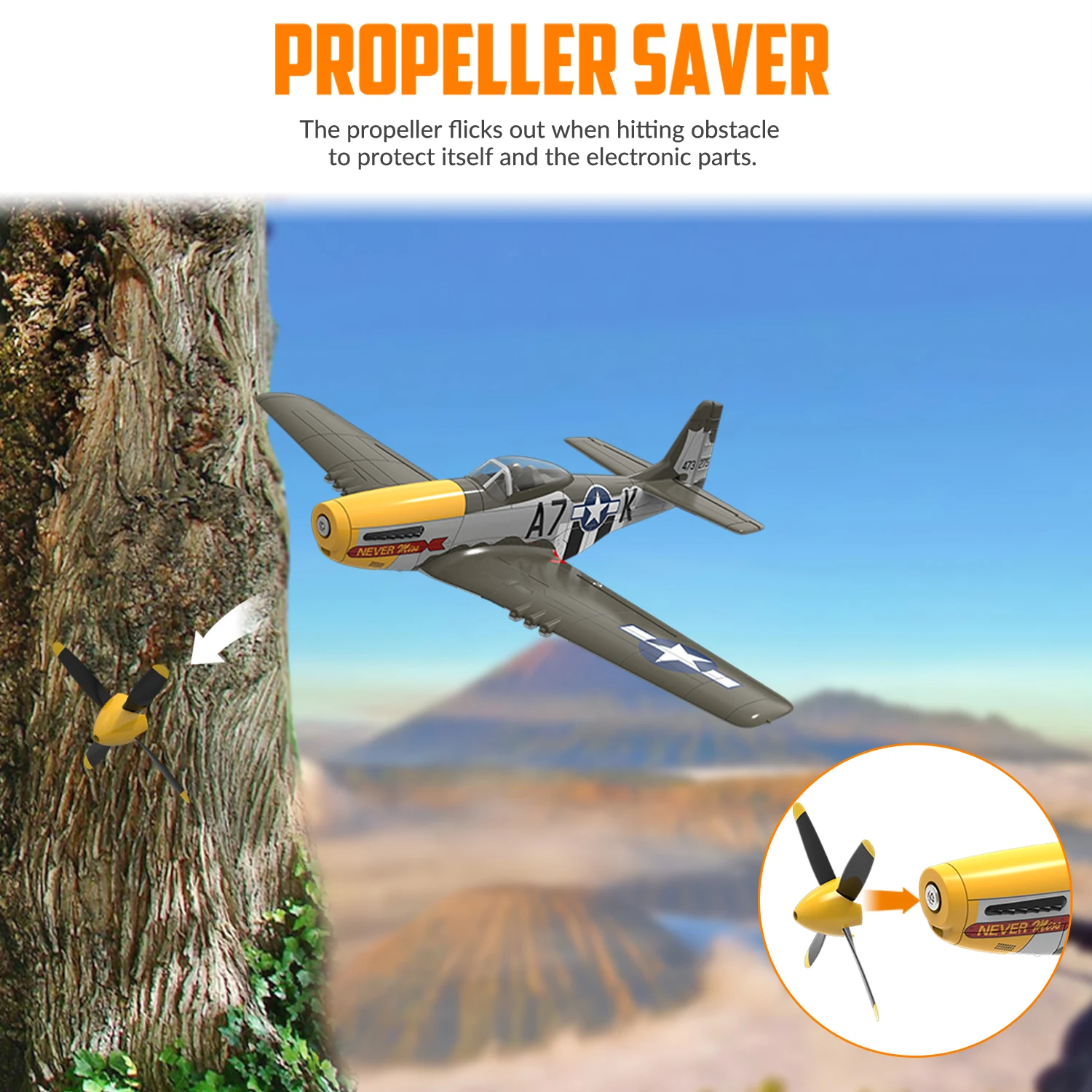 Volantex 500mm RC Plane,Brushless P-51 Mustang RTF RC plane,One-Key Aerobatic, Stable and Safe,Suitable for Outdoors and gifts