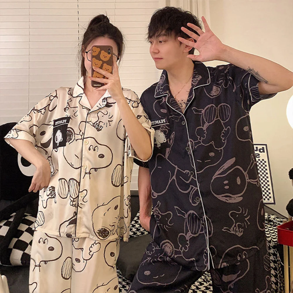 Summer Kawaii Cute Snoopy Couple Pajamas Set Cartoon Print Short Sleeved Pajamas for Men Women 2026 New Fashion Casual Home Wear
