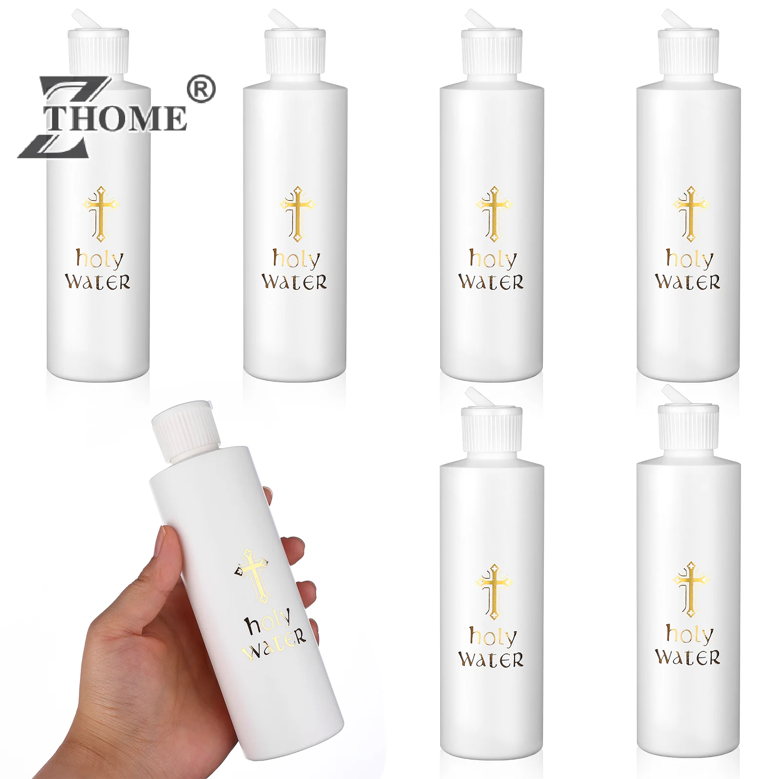 6 Pcs Large Holy Water Bottles 250ML Empty Container With Gold Cross Holy Water Plastic Bottle For Compact For Catholic