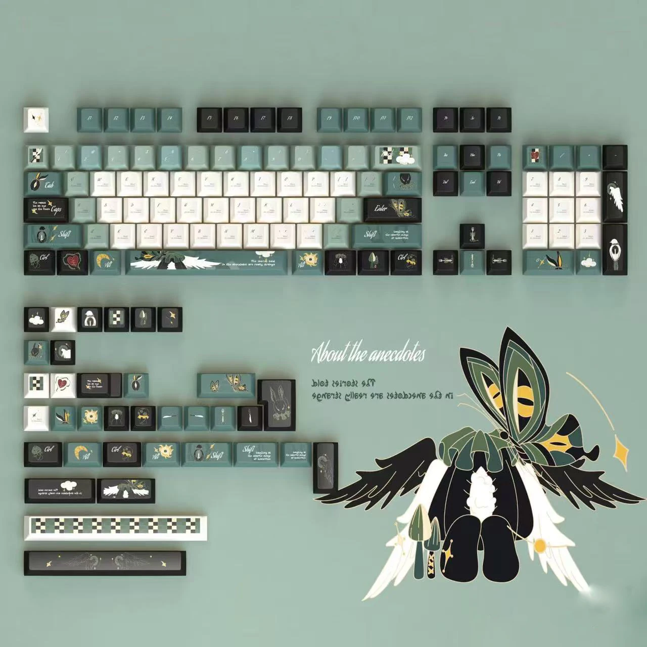 PBT Strange Forest Record Keycaps Cherry Profile Dark Green White Keycap Dye Sublimation Key Caps For MX Mechanical Keyboard