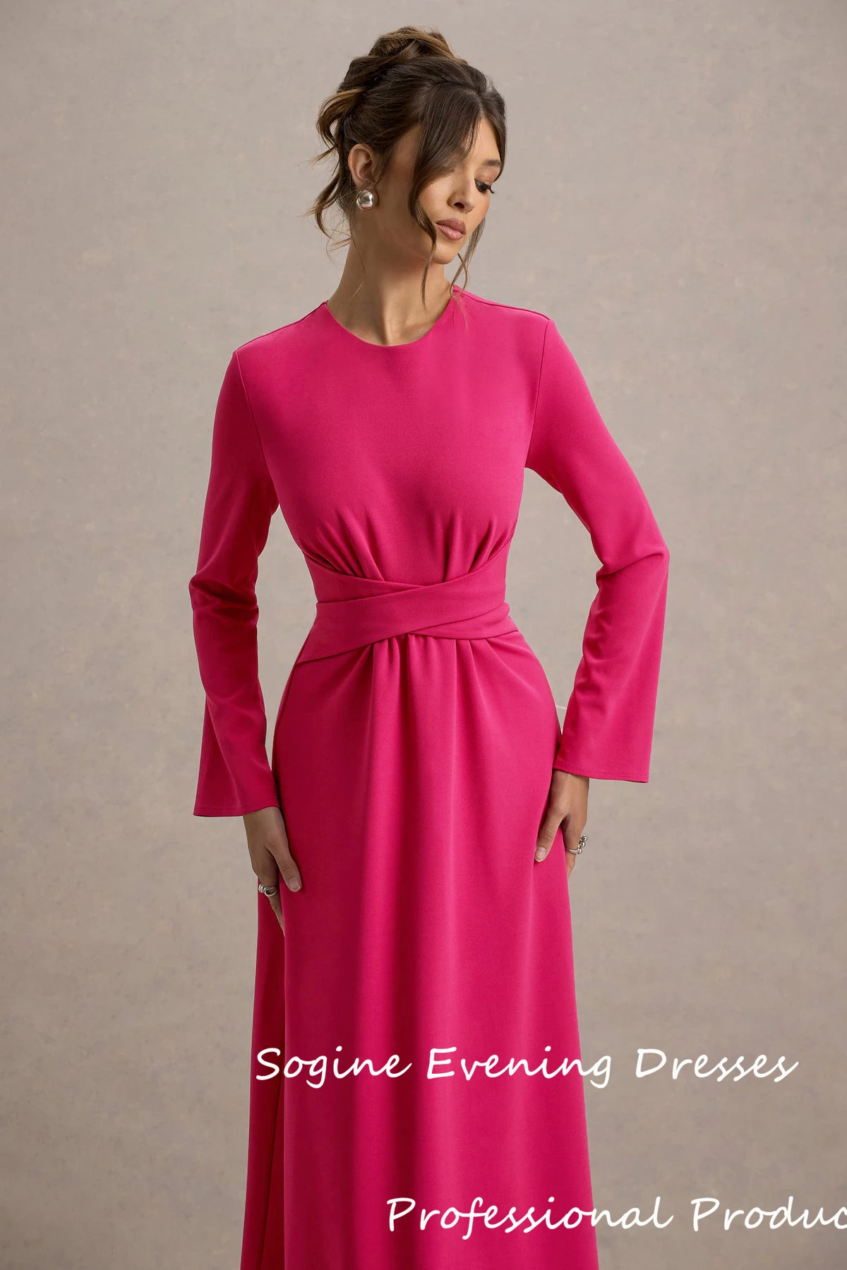 Long-Sleeve Midi Dress With Cross Waist Formal Occasions فساتين سهرة Ankle-Length Wedding Guest Party Dress For Women 2025