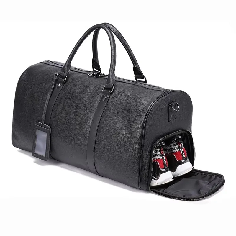 High-end Leather Fitness Bag with Shoe Compartment Outdoor Long-distance Travel Weekend England Style Duffel Bag Travel Tote Bag