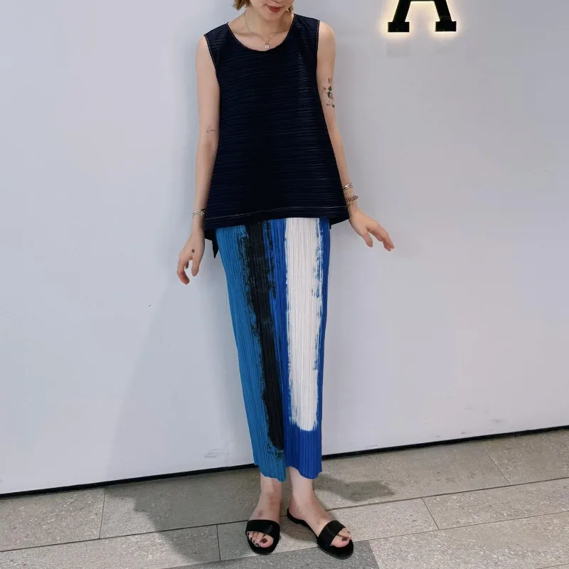 Miyake – robe plissée pour femmes, nouvelle mode rétro, mélange irrégulier imprimé, Tube droit, taille haute, jupe longue, été 2025