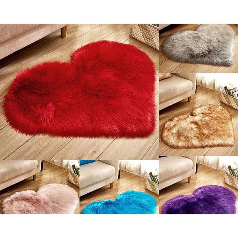 30X40cm Shaggy Carpet Faux Wool Heart Shaped Carpet Chair Sofa Cushion Living Room Bedroom Decorative Floor Mats Washable