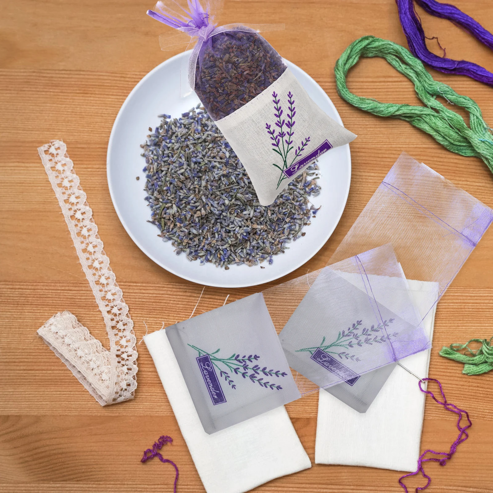 

30pcs Lavender Sachet Bags 15cmx7 2cm Portable Ribbon Secure Blue White Embroidery Fragrance Travel Herbal Storage