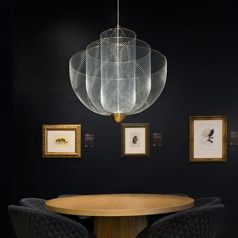 

Modern Mesh Pendant LED Grid Pendant Light Vintage Design LED Dining Room Restaurant Bar Industrial Hanging Lamps Creative Art