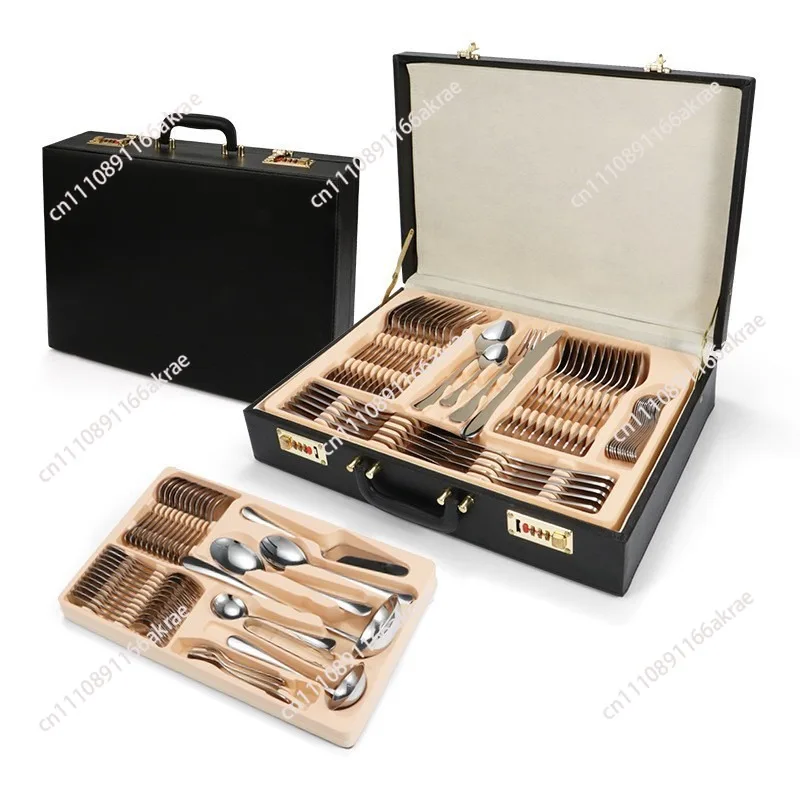for stainless steel tableware set 84-piece service utensils golden cake tableware gift box