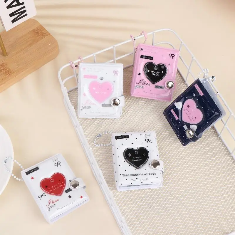 Cute Heart Mini Photocard Album 32 Pockets Portable Slim Kpop Card Holder for Fans Collection Daily Carry Gift