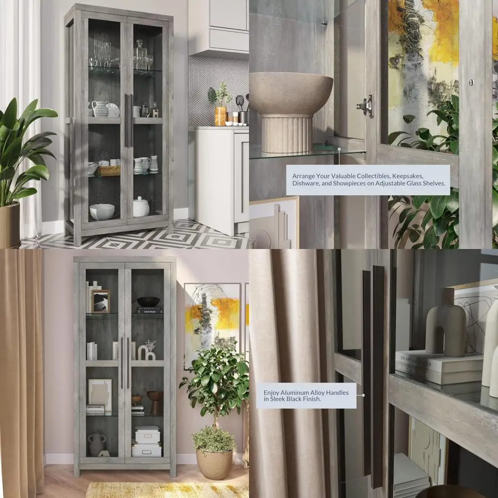 

Elegant 68-inch Tall Glass Display Cabinet with Adjustable Shelves for Living Room and Trophy Showcase - Avalo