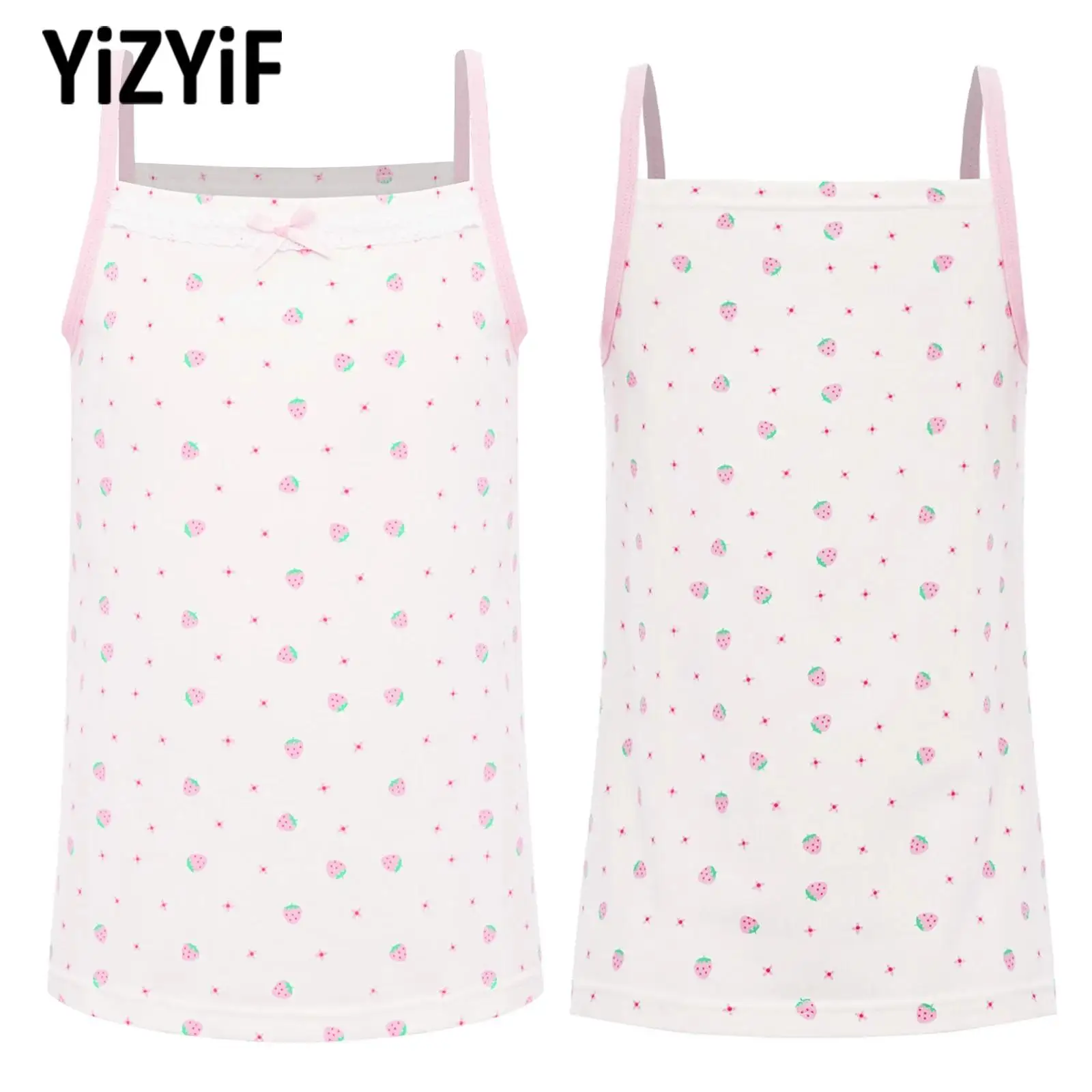 

2025 New Children Girls Cute Bowknot Lace Trim Camisole Spaghetti Straps Sleeveless Vest Underwear Kids Yoga Workout Clothing