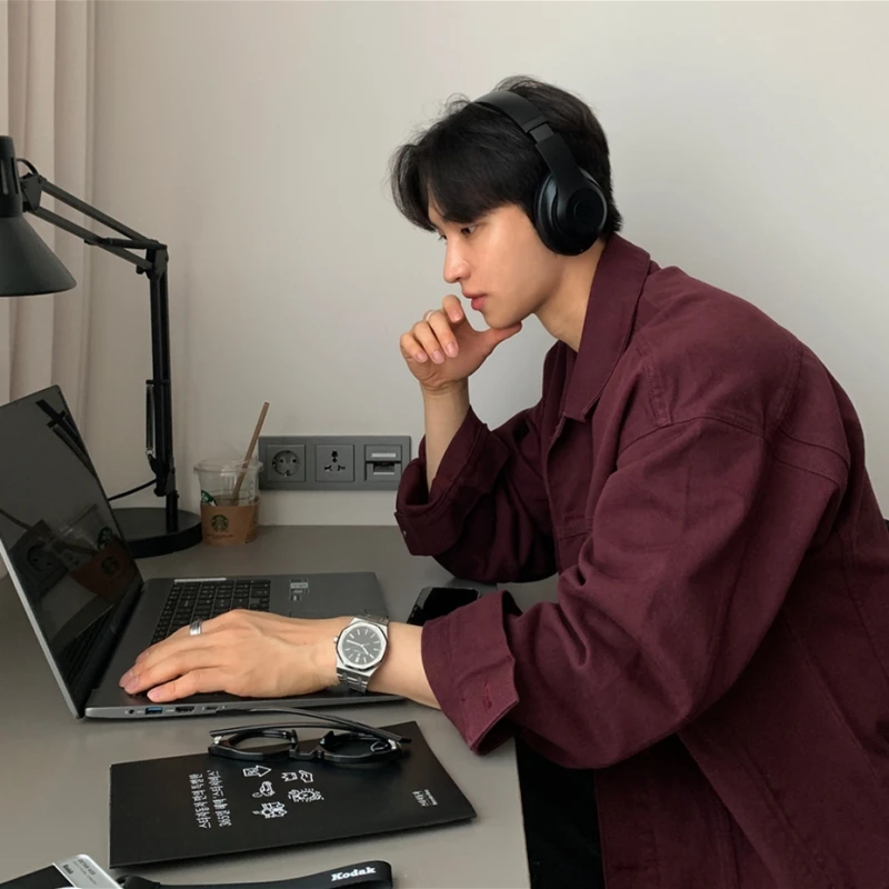 

Red Wine Color American Retro ort Jeans Jaet Men's Trendy Brand Denim Coat CleanFit Jaet Spring Autumn Outerwear