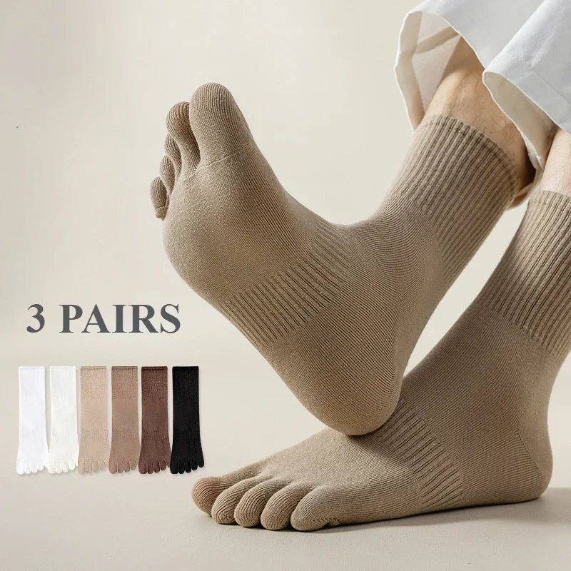 

3 Pairs Men Toe Socks Anti-slip Cotton Yoga Sports Crew Socks Five Finger Socks with Separate Fingers Running High Quality