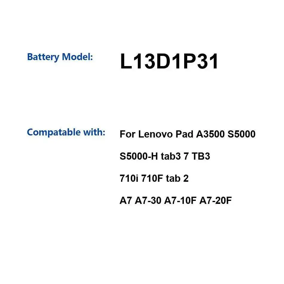 

L13D1P31 Аккумулятор для планшета 3550 мАч, безопасный для Lenovo Pad A3500 S5000 S5000-H Tab3 7 TB3 710I 710F Tab 2 A7 A7-30 A7-10F A7-20F