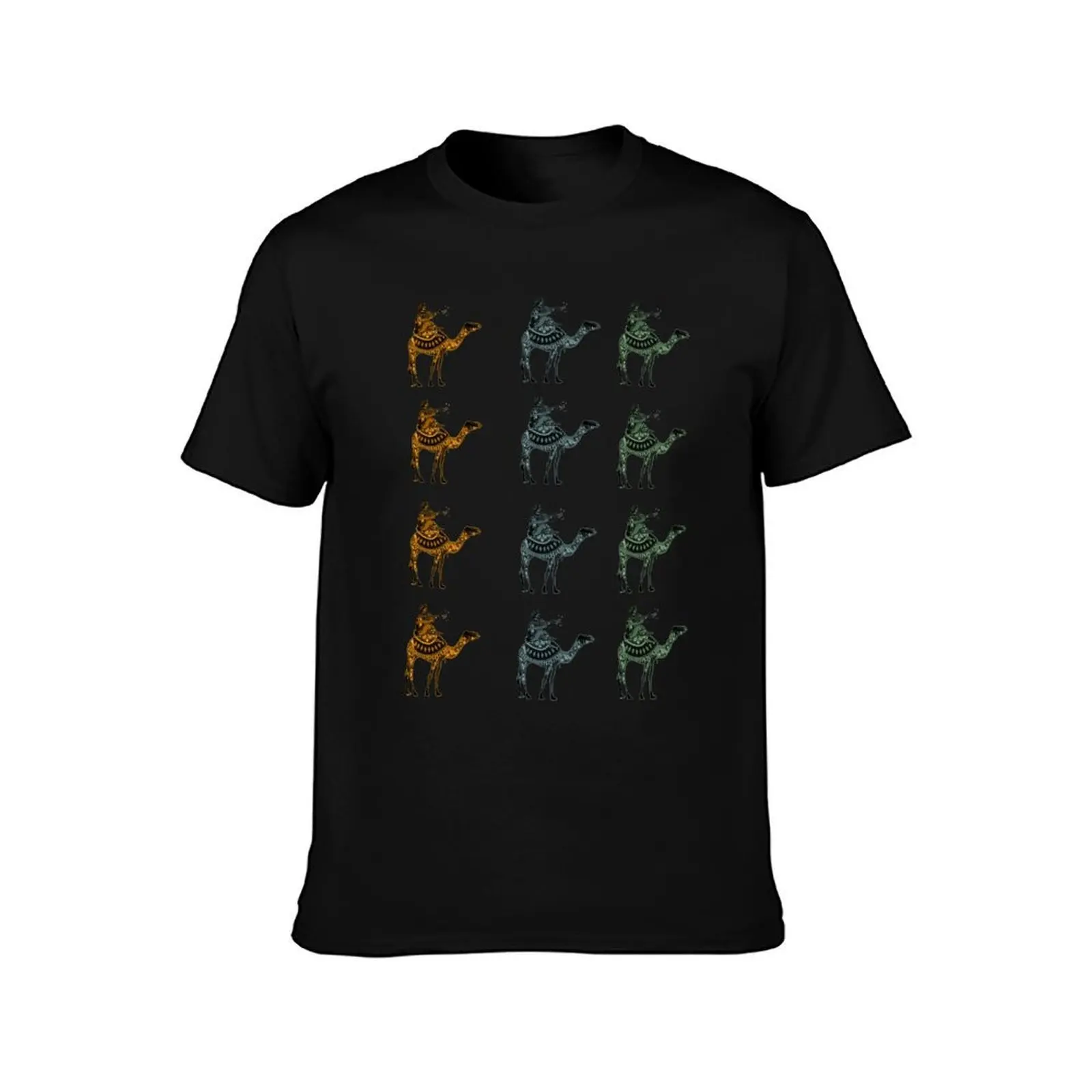 Arabic Camels Patterns T-Shirt, Summer Casual Cotton Tee, Oversized Streetwear Tops, Vintage Graphic Print, Unisex Men Women