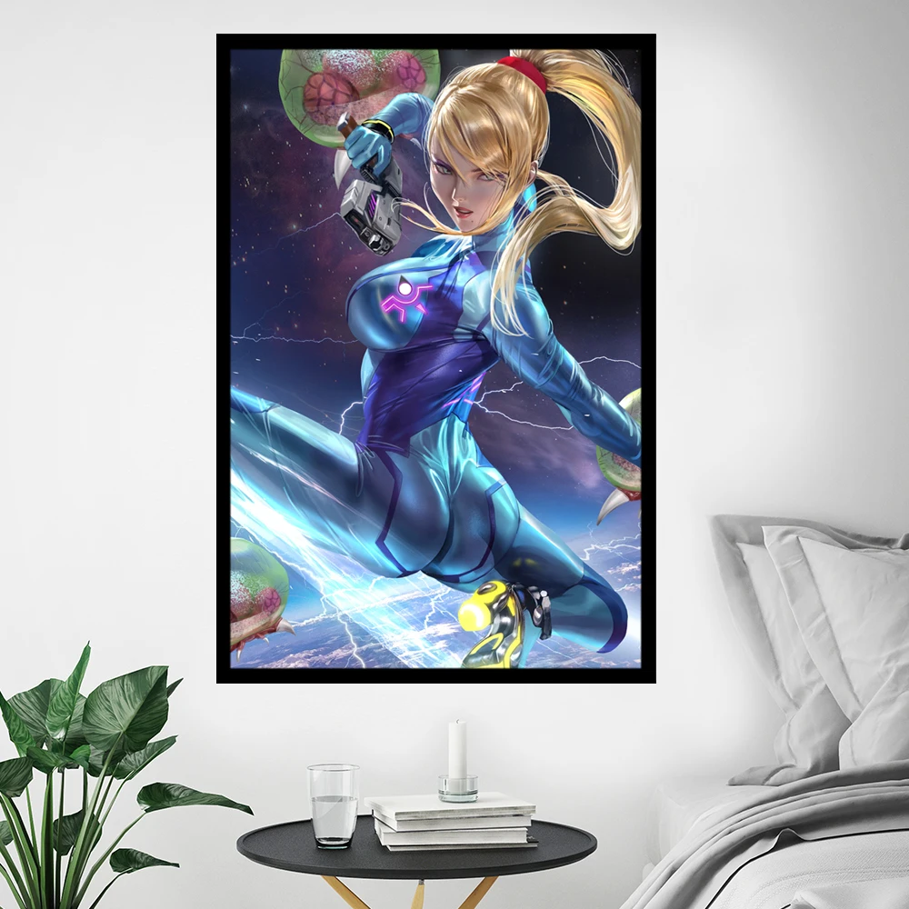 Metroid games animation Canvas Poster Samus Aran sexy HD large wall art decorative painting Home Decor Painting Custom size