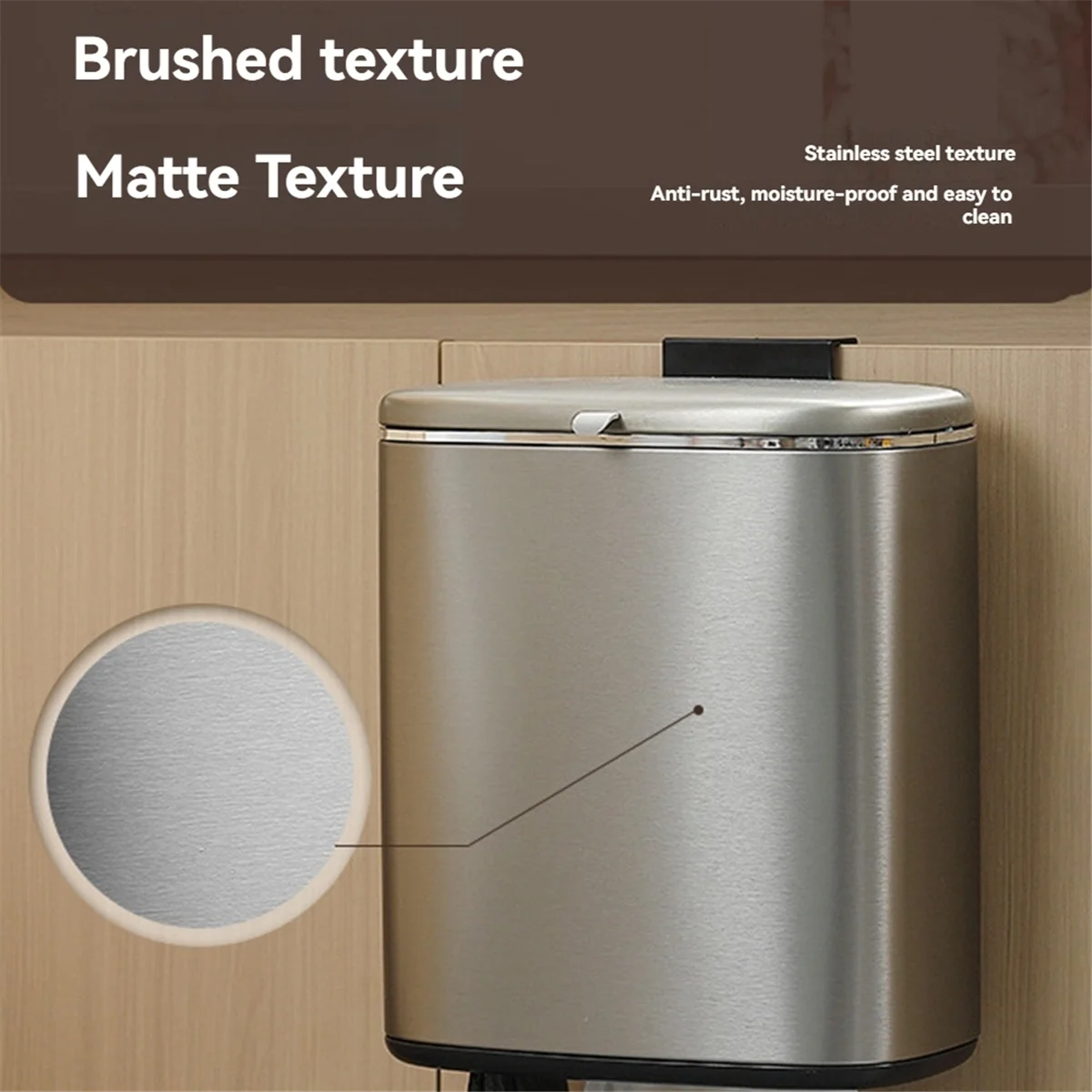 Cubo de basura colgante de 8L para puerta de armario de cocina con tapa, cubo de basura, mostrador de pared, luz de cubo de Compost